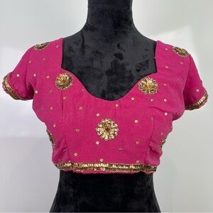 2/$30 Pink Gold Sequin Embellished Women's Saree or Crop Top